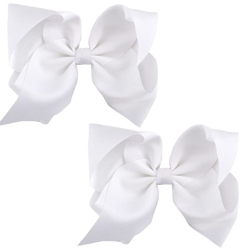 SALOCY 2 PCS 8 Inch Boutique Hair Bows Clips for Girls Toddler, Grosgrain Ribbon Big Large Bows Alligator Clips Kids Hair Accessories (White, Set-1) - Image 3
